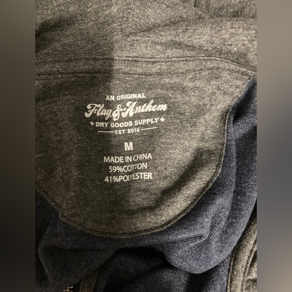 Flag & Anthem Men's Hoodie 1/4 Zip Up Hooded Pullover Sweater Medium Blue Pocket - Picture 4 of 15